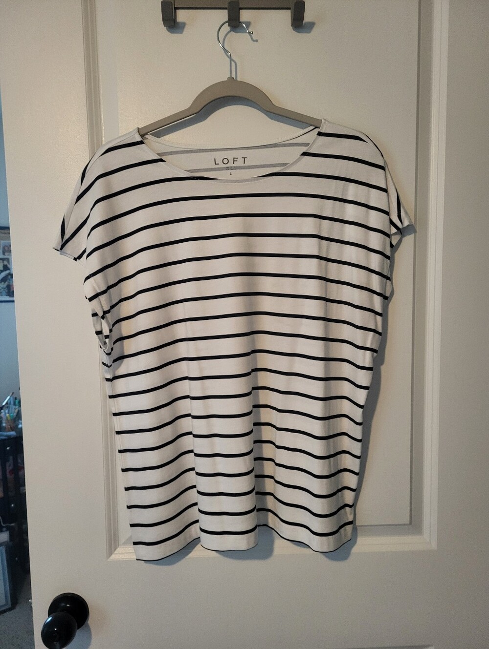 LOFT White and Black Striped Short Sleeve Tee - Relaxed Fit